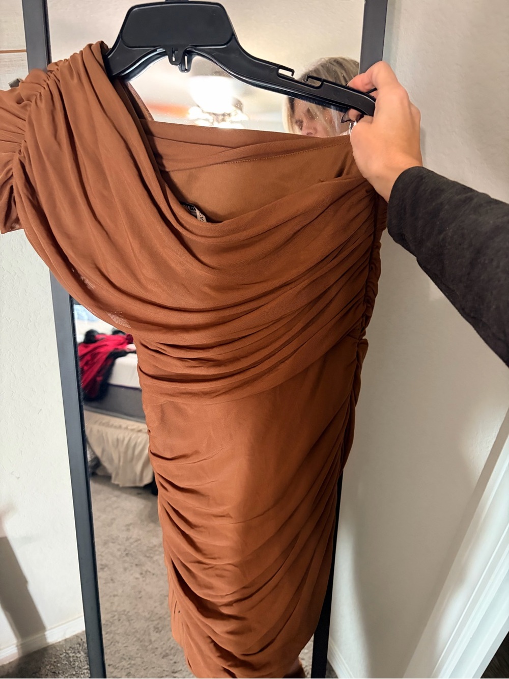Fashion Nova One-Shoulder Ruched Chocolate Brown Dress